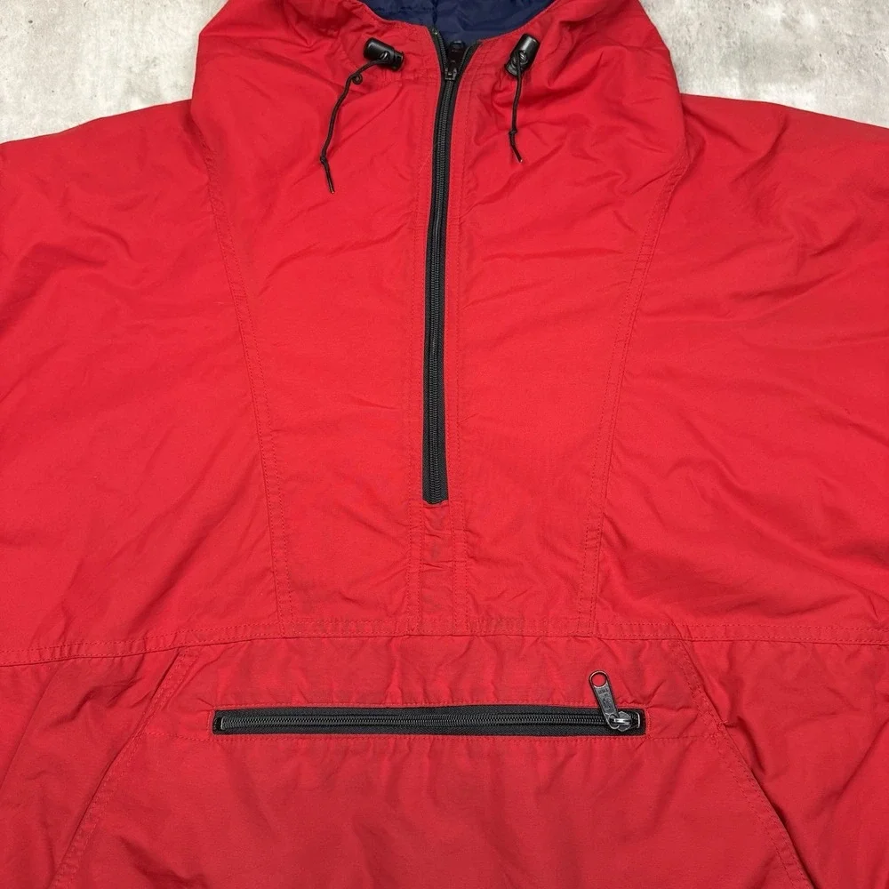 Vintage 90s LL Bean Jacket Mens Large Pullover Hooded Anorak Made In USA Red